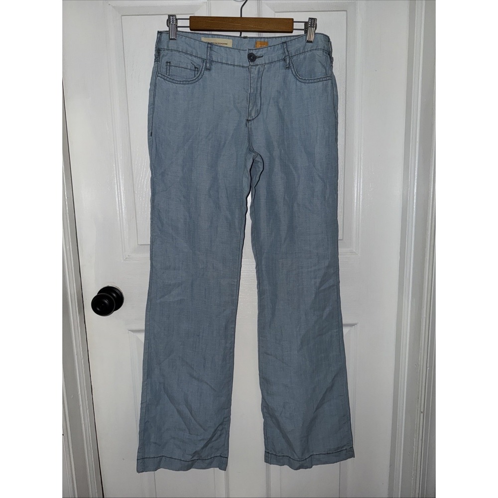 PILCRO Anthropologie Linen Blue Chambray Trousers Wide Leg Pants 27 High Rise